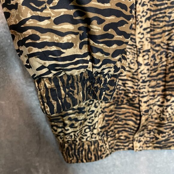 Vtg FUDA Women Animal Leopard Cheetah Silk Bomber Full Zip Structured Jacket M - Picture 5 of 12